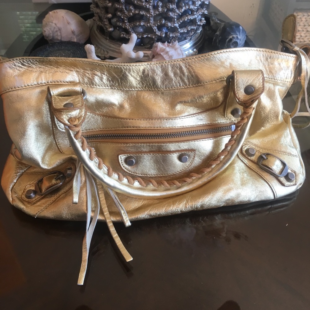 Balenciaga Gold Metallic Leather Studded bag